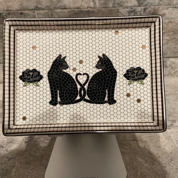 ❤️ ANTHROPOLOGIE BISTRO TILE 24K GOLD CAT VANITY TRAY NEW - Picture 6 of 6